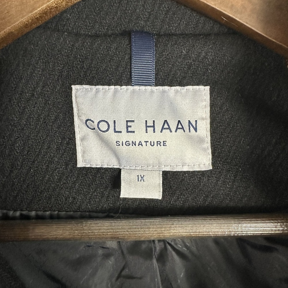 Cole Haan Signature Womens 1X Black Wool Blend Faux Fur Hooded Toggle Coat - Picture 3 of 3